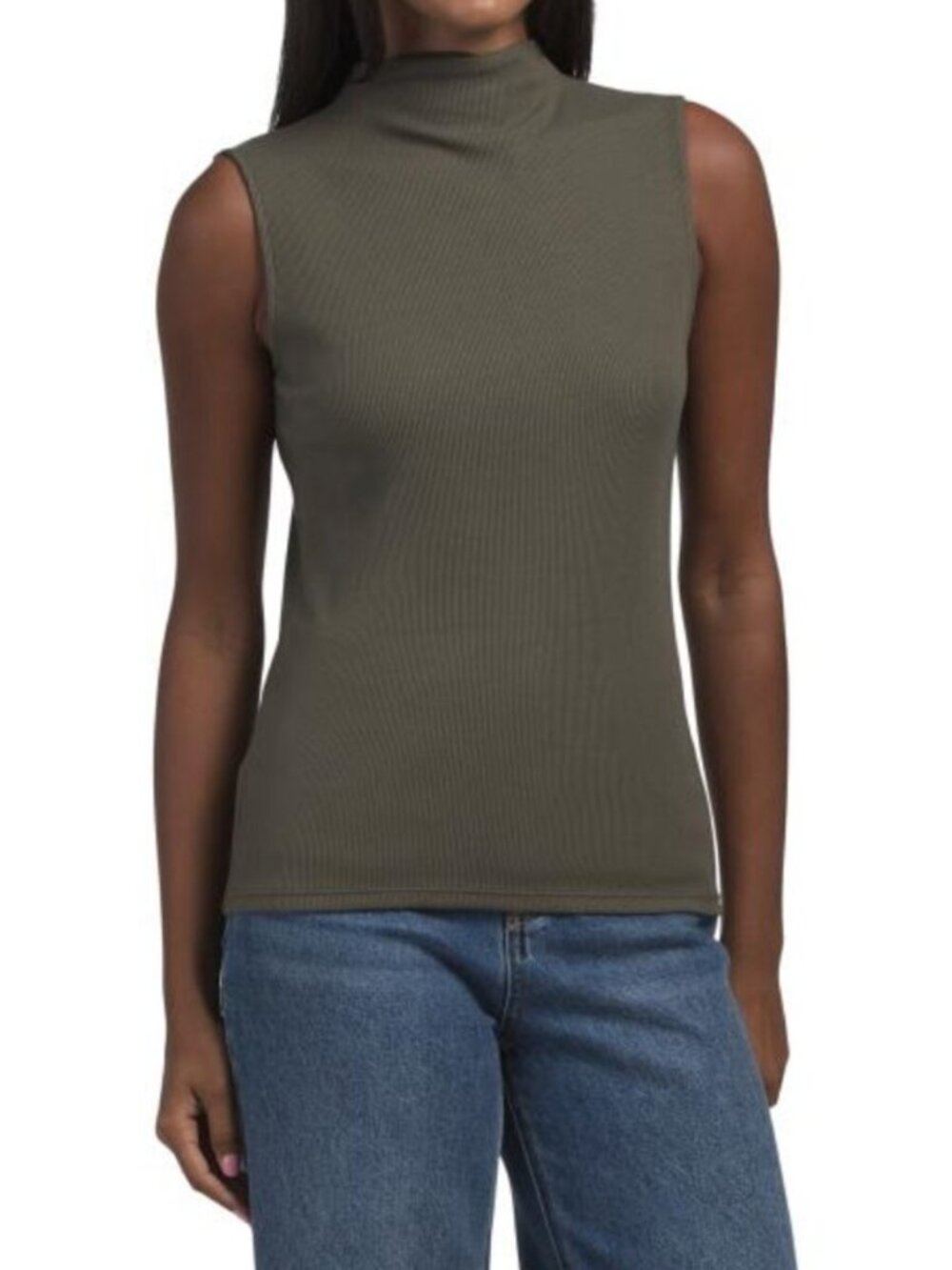ANATOMIE Pima Cotton Blend Siobhan Sleeveless High Neck Ribbed Top